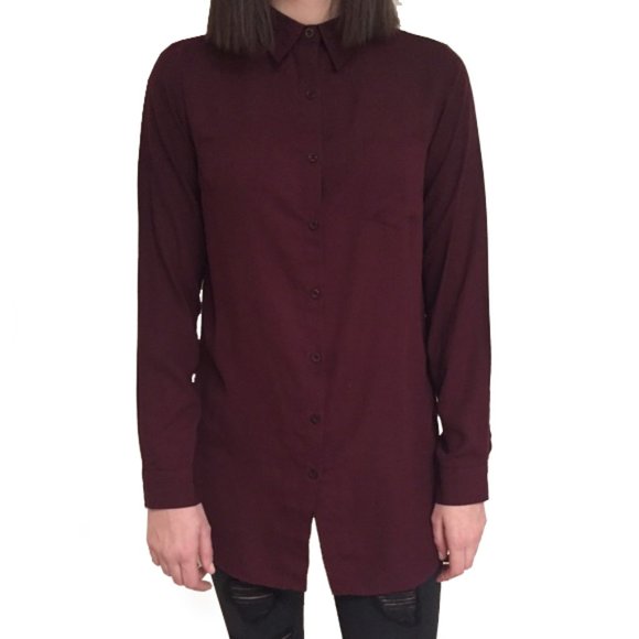 Cotton On deep burgundy elongated buttondown shirt - Picture 2 of 4